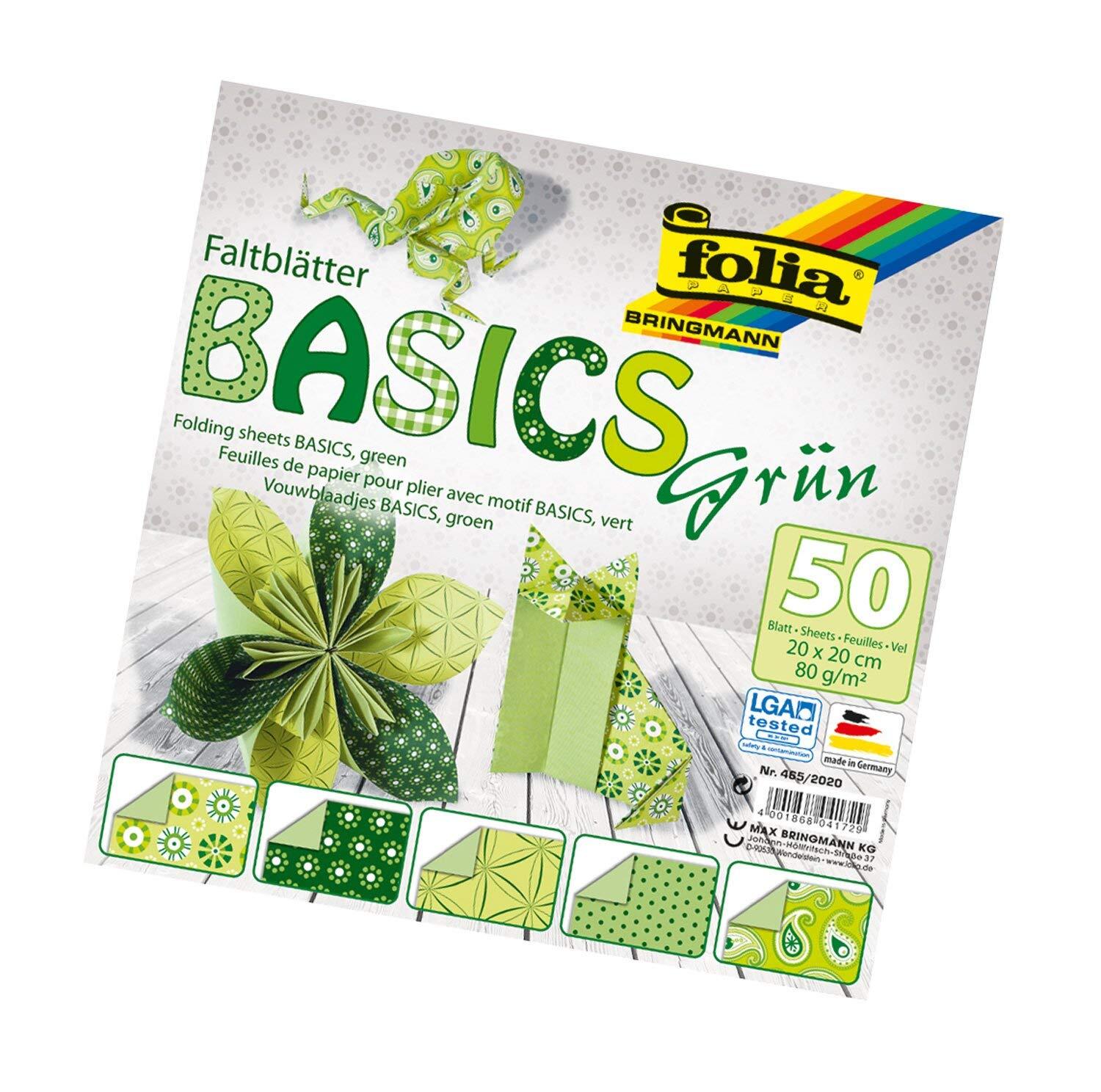 Folia Vouwbladen 20x20cm 80g 10x5 ass. basics groen