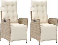 vidaXL Tuinstoelen - 2 stuks - Verstelbaar - Met voetensteun - Poly rotan - Beige
