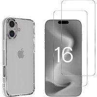 Phonillico® Case for iPhone 16 and 2 Tempered Glass Screen Protector