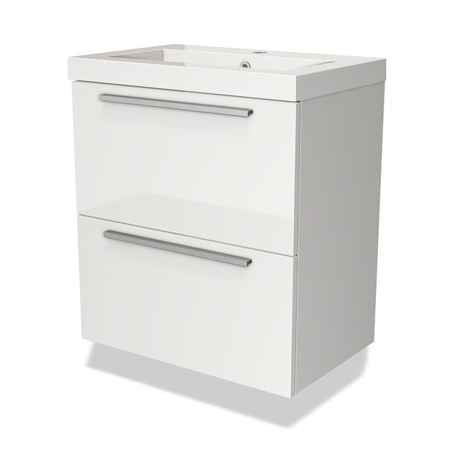 Maxaro Badkamermeubel 60cm Modulo Slim Hoogglans Wit 2 Lades Vlak Wastafel Mineraalmarmer - EAN: 6095835668611