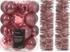 Decoris Kaemingk B.V. Kerstversiering set - oudroze - kerstballen 6 cm en kerstslingers - kunststof