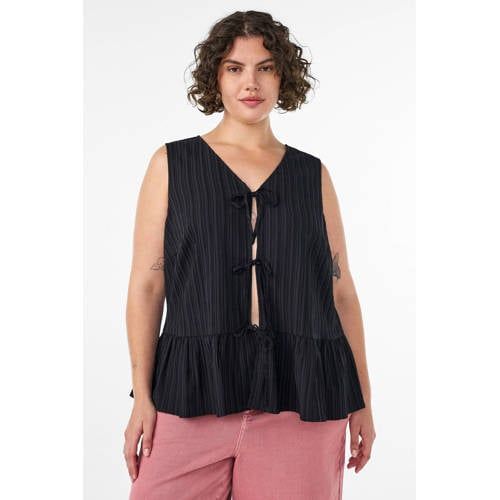 Zizzi a-lijn gestreepte top Plus Size - zwart
