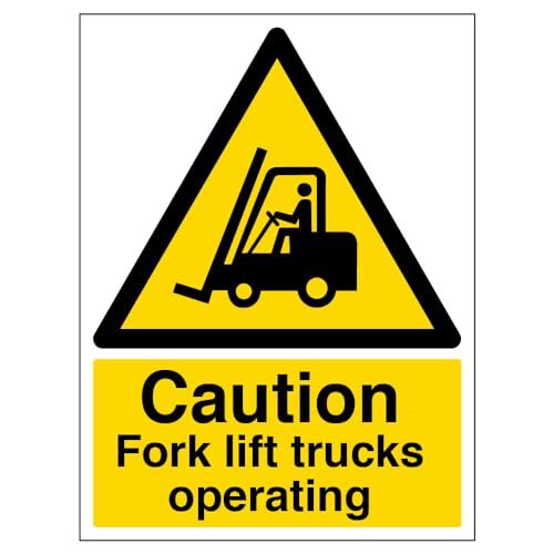 V Safety VSafety Voorzichtigheid Voorvork Lift Vrachtwagens Werkende Waarschuwingsbord - 300mm x 400mm - Zelfklevende Vinyl