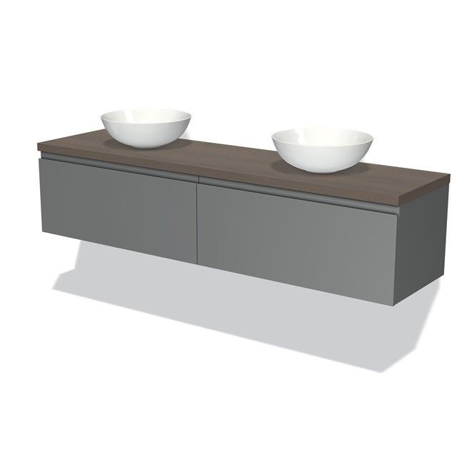 Maxaro Badkamermeubel voor Waskom 180cm Modulo Plato Middengrijs 2 Lades Greeploos Donkerbruin Eiken Blad