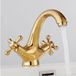 Merkloos Vintage Messing Wastafelkraan Zwart met 2 Gouden Handgrepen