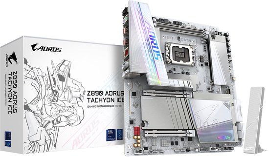 GIGABYTE Z890 AORUS TACHYON ICE Moederbord - Ondersteunt Intel Core Ultra (Serie 2) CPU's, 18+1+2 fasen VRM, tot 9500MHz DDR5 (O.C), 1xPCIe 5.0 + 3xPCIe 4.0, Wi-Fi 7, 5GbE LAN, USB 3.2 Gen 2x2