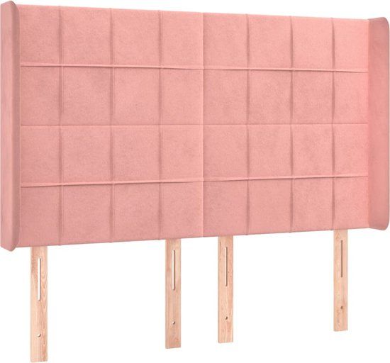VidaXL Hoofdbord met randen Roze Fluweel 147x16x118/128 cm