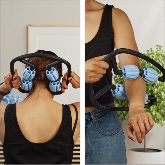 Relaxdays Nekmassage roller - nekmassage apparaat - 4 wieltjes - nekklachten - zelfmassage