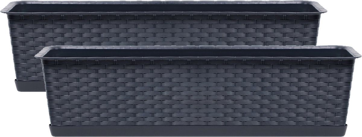 Prosperplast Ratolla plantenbakken set - 2x 6.3L - Antraciet grijs - 40x17x15 cm