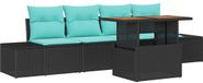 vidaXL Tuin Eettafel Set 5-delig 4 Zitplaatsen Zwart en Blauwgroen