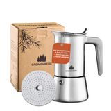Groenenberg Cafetière à expresso Convient pour plaques à induction, cafetière à expresso en acier inoxydable de 4 tasses, pot moka de 200 ml, sans aluminium avec joint de remplacement.
