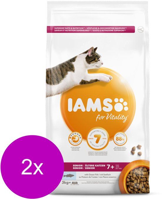 Iams Cat Senior - Kattenvoer - 2 x Vis 3 kg