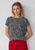 s.Oliver Vloeiend T-shirt van viscosemix met een all-over dierenprint in zwart en wit voor dames, maat 38