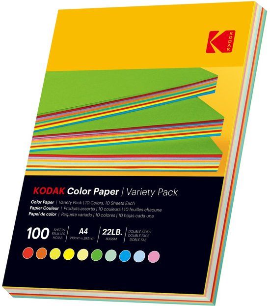 Kodak Gekleurd Papier A4 - Rood/Oranje/Geel/Groen/Blauw/Roze - 80 g/m² - 9891300