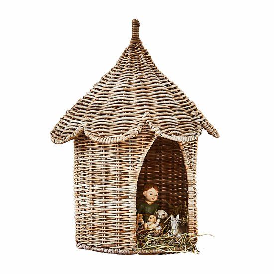 LOBERON Kerststal Dottimo - Rotan dak voor kindeke Jezus - Grijs