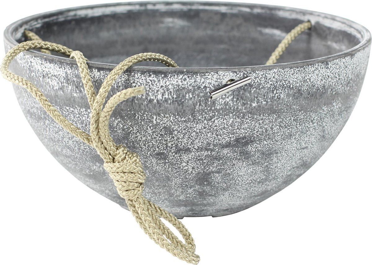 Ts Hangende bloempot/plantenpot schaal gerecycled kunststof/steenpoeder betongrijs dia 25 cm - Voor buiten