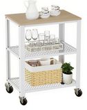 Relaxdays Keukenwagen, 3 niveaus, houtlook, metaal, rolwagen, huishouden & kantoor, 77,5x60x40 cm, lichtbruin-wit