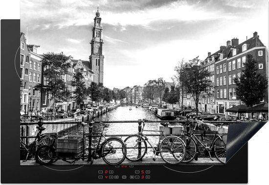 KitchenYeah® Inductie beschermer 77x51 cm - Kanaal in Amsterdam - zwart wit - Inductiebeschermer voor inductiekookplaat
