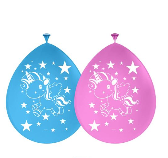 Generik Folat 65045 - Feestballonnen - 8 stuks - Latex - Eenhoorn - Blauw/Roze