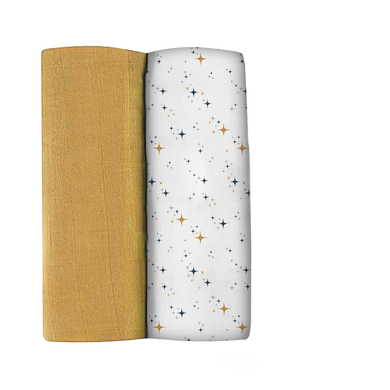 Beaba BEABA ® Set van 2 Burp Cloths Honey Yellow / Starry Night 120 x 120 cm