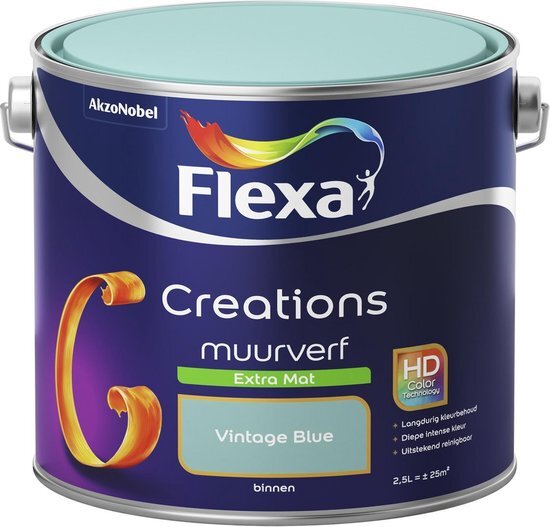 FLEXA Creations muurverf vintage blue extra mat 2 5 liter