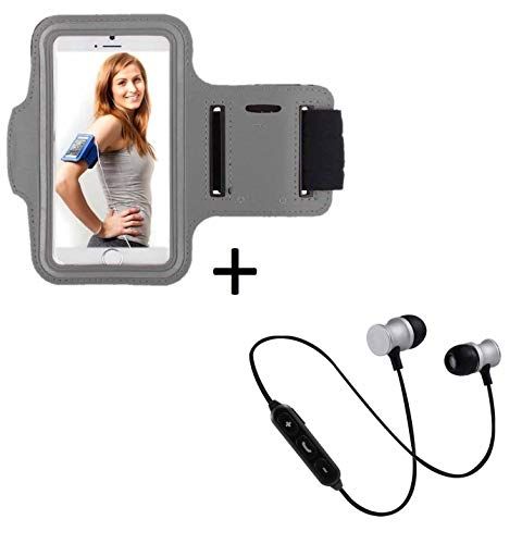 Shot Case Sportset voor Alcatel 1 2019 Smartphone (Bluetooth koptelefoon + manchetten) lopen T4 (zilver)