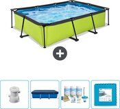 EXIT Rechthoekig Lime Frame Zwembad - 300 x 200 x 65 cm - Inclusief Pomp Afdekzeil - Onderhoudspakket - Vloertegels