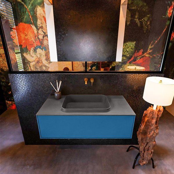 Mondiaz ERIN 100cm badmeubelset onderkast Jeans met 1 lade Wastafel RIDGE midden Dark grey