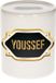 Bellatio Decorations Shoppartners Bv Spaarpot met voornaam Youssef - wit - met goud/zwart embleem - 8 x 9 cm - keramiek - met afsluitdop - cadeau verjaardag