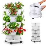 Merkloos Relaxdays Verticale tuin - plantentoren - op wielen - wit