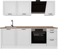 Vicco Complete keukeneenheid R-Line, Wit landelijk/Wit, 220 cm goudkleurig eiken werkblad