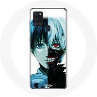 Maniacase Hoesje voor Samsung Galaxy A21S Ken Kaneki Tokyo Ghoul Gezicht Half
