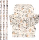 Bellatio Decorations Luxe Kerst inpakpapier - cadeaupapier - 3x rollen - wit zilver goud - Bomen en vogels - 250 x 70 cm