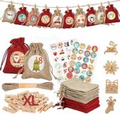 oCreon Jute Jute adventskalenderzakjes - Vulbare adventskalender voor 2026 - Jute kerstkalenderzakjes van 20 x 30 cm - Verrassingskalenderzakjes voor Kerstmis