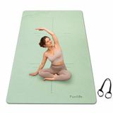 FunLife Extra Brede Yogamat 183 x 80 cm - 8 mm TPE Fitnessmat Antislip - Sportmat voor Yoga, Pilates en Thuisfitness - Met Draagriem - Matchagroen