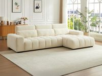 Vente-unique Hoekslaapbank met hoek rechts van beige stof met textuur LOPONZA