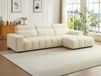 Vente-unique Hoekslaapbank met hoek rechts van beige stof met textuur LOPONZA