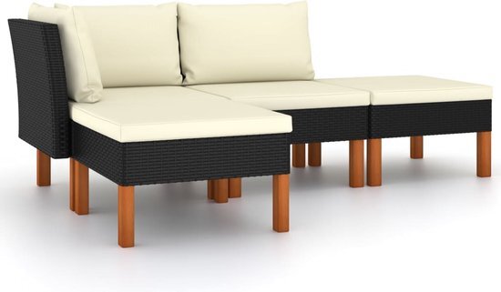 vidaXL 4-delige Loungeset met kussens poly rattan zwart