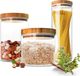 Sendez Set van 3 voorraaddozen met houten deksel, luchtdicht, borosilicaatglas, hittebestendig, voor koffie, meel, rijst, droogwaren, keukenopslag