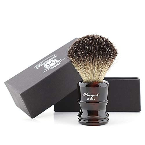 Haryali London Heren Scheerborstel met Puur Zwarte Badger Haarborstel met Hars Handvat voor Baard, Snor en Gezichtshaar Nat Scheren Perfect cadeau voor Mannen