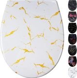 Merkloos Abattant de WC, Siège de Toilette avec Fermeture Douce, Duroplast, Texture Dorée Blanche
