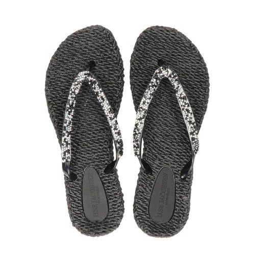 Ilse Jacobsen Black Flip-Flops with Decorative Stones