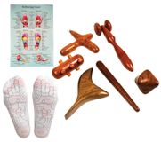 Merkloos Houten massagestok - Reflexzonemassage - 4-weg multitool