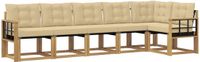 vidaXL Hoek loungeset 6-delig Wit en Beige Acacia Hout