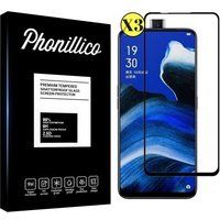 Phonillico® Gehard glas voor OPPO RENO 2Z [Pack 3] Volledig transparante film Zwarte rand glazen schermbeschermer