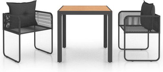vidaXL 3-delige Tuinset PVC-rattan zwart en bruin