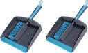 Merkloos Set van 2x stuks stoffer en blik grijs/blauw van kunststof