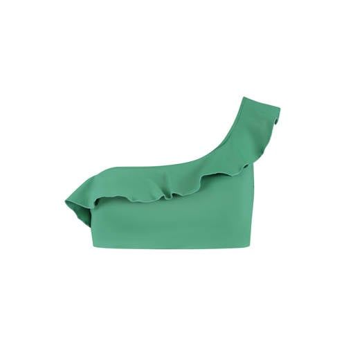 Cyell Green Oasis niet-voorgevormde one shoulder bikinitop met ruches groen