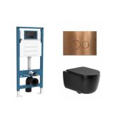 QeramiQ Dely Swirl Toiletset - inbouwreservoir Qeramiq Flush - slim zitting - metaal koperen bedieningsplaat - ronde knoppen - mat zwart