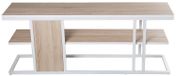 Meuble TV, bois/métal, blanc/chêne, 120x30x46 cm